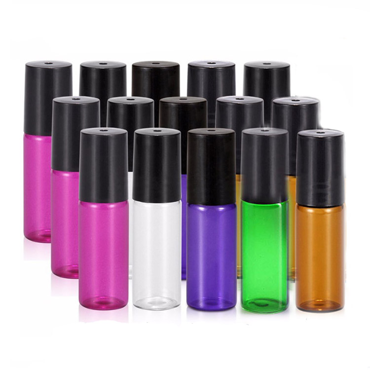 

5ml Roll on Bottles with Glass/Metal Ball Roller Colorful Perfume Essential Oil Vials Thin Glass