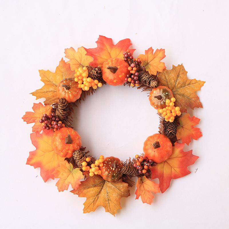 

Halloween decoration Pumpkin Maple Wreath Autumn Festival Wreath Door Hanging party Home Decoration new 2021, As show