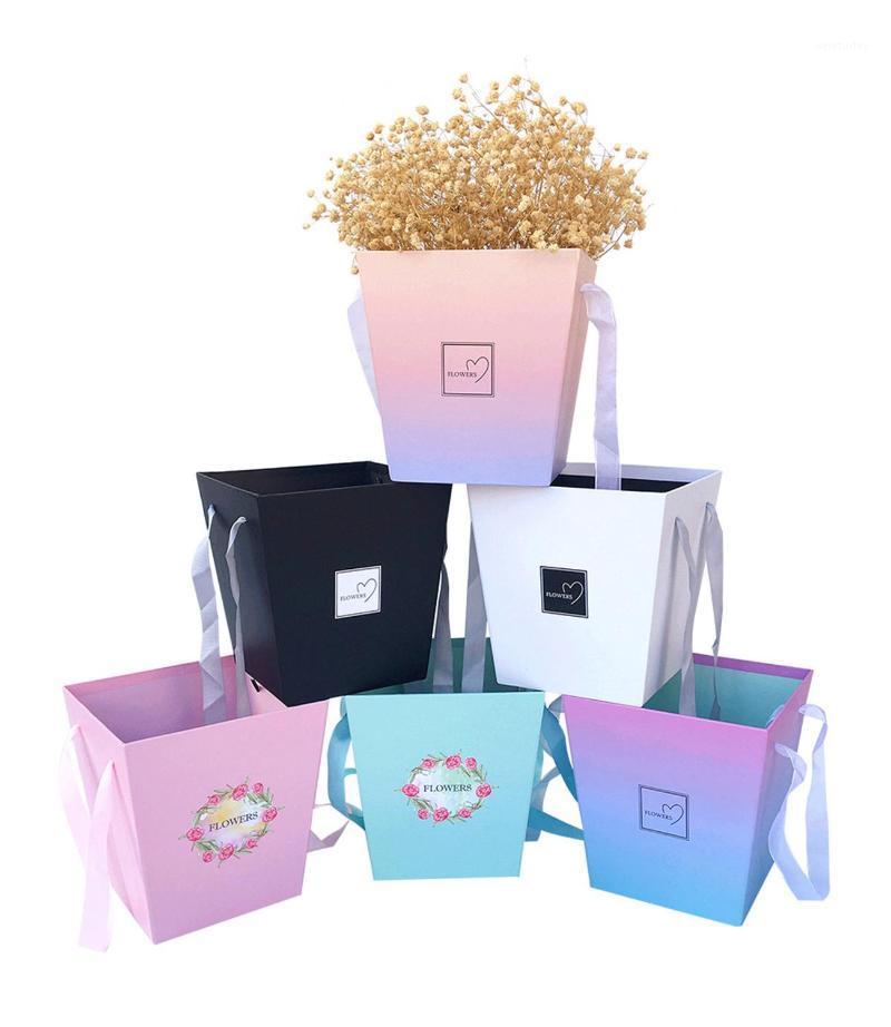 

17X13x18cm Gift box Trapezoidal Flower Box ,party present packign Basket with Handle for Wedding Birthday 6 colors choose1