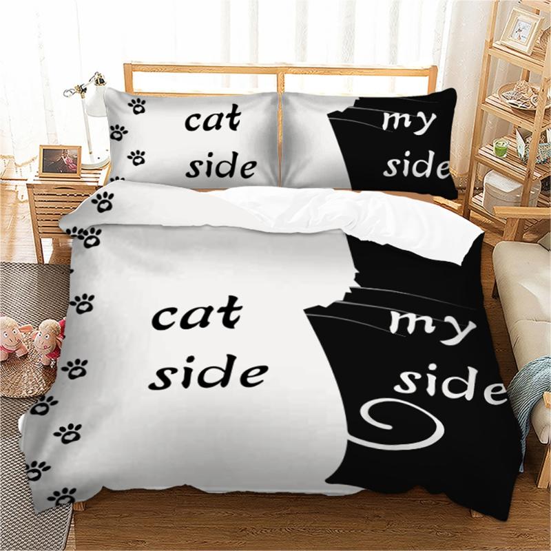 

Cat side my side Bedding set Duvet Cover With Pillowcases  Full Queen King Size Bedclothes 3pcs home textile, As pic