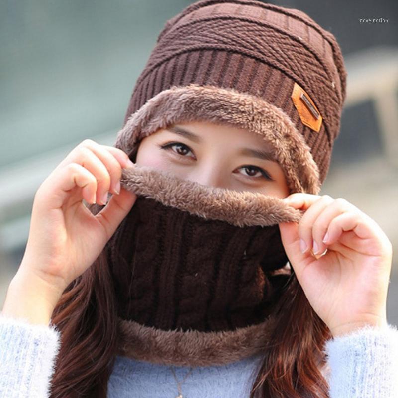

2pcs/set Ski Cap And Scarf Cold Warm Leather Winter Hat For Women Men Knitted Hat Bonnet Warm Cap Skullies Beanies1, Khaki