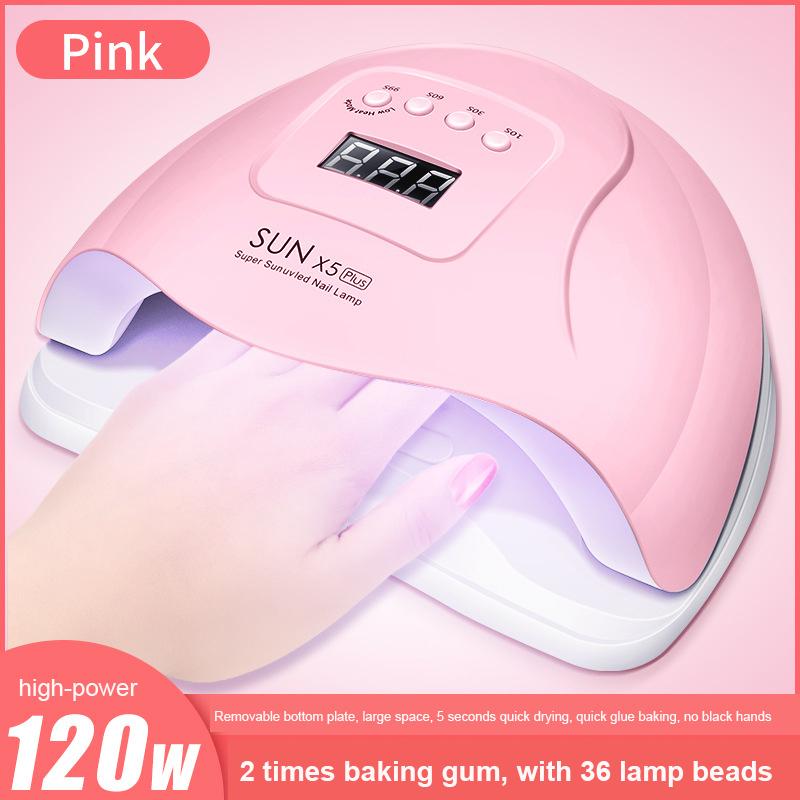 

SUN X5plus 120W Nail Dryer 4-speed Intelligent Induction Phototherapy UV LED Lamp Nail Extension Gel Polish Baking Lamp NEW, Us pink