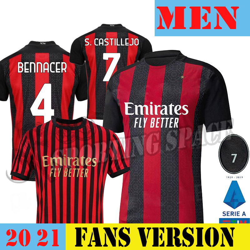 

20 21 AC milan soccer jersey 2020 2021 AC football shirt 120th anniversary PAQUETA BENNACER REBIC Camiseta futbol ROMAGNOLI Ibrahimovic, Home no patch