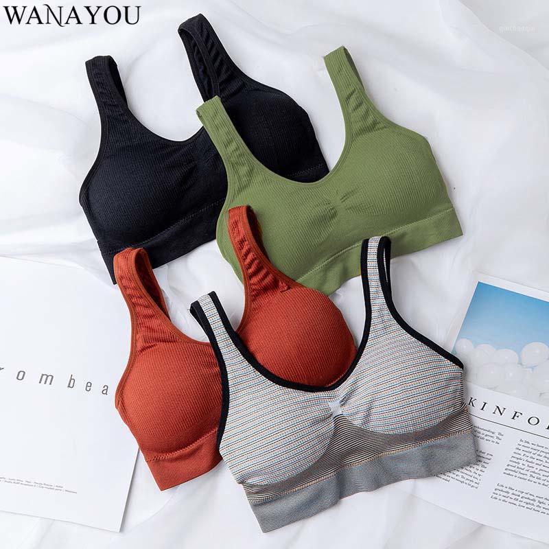 

WANAYOU Breathable Non-Slip Padded Sports Bra,Gathered Seamless Girl's Fitness Bra Top,7Colors Push UpYoga Gym Bra for Women1, Blue