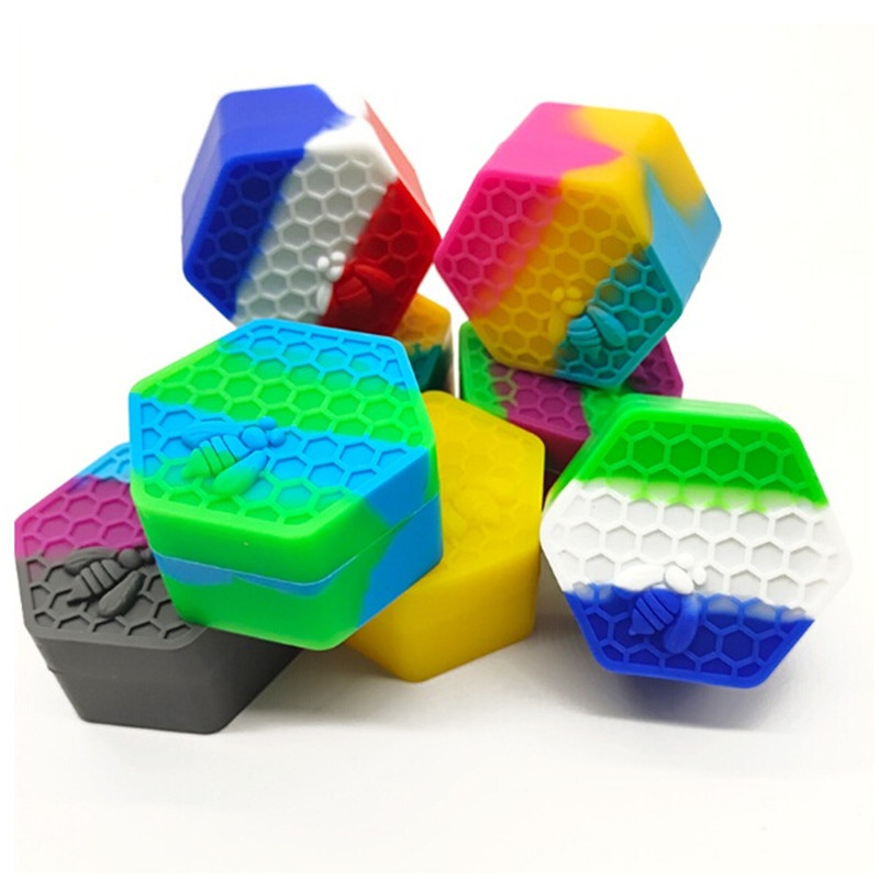

Hexagon Colorful silicone container concentarte storage can wax jar nonstick Wax Containers 26ml silicone box 8 styles for choose