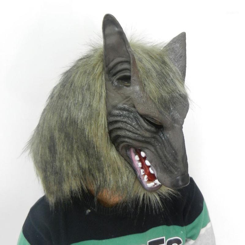 

1Pc Halloween Creepy Animal Full Head Grey Latex Werewolf Wolf Mask1