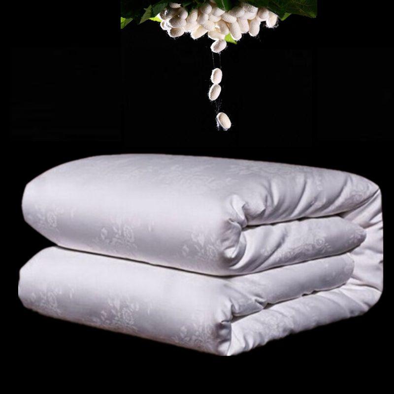 

Natural 100%Silk Filler Quilt Exquisite Handmade Silk Comforter Winter Silk Blankets Satin Jacquard Cotton Cover Accept Custom, White