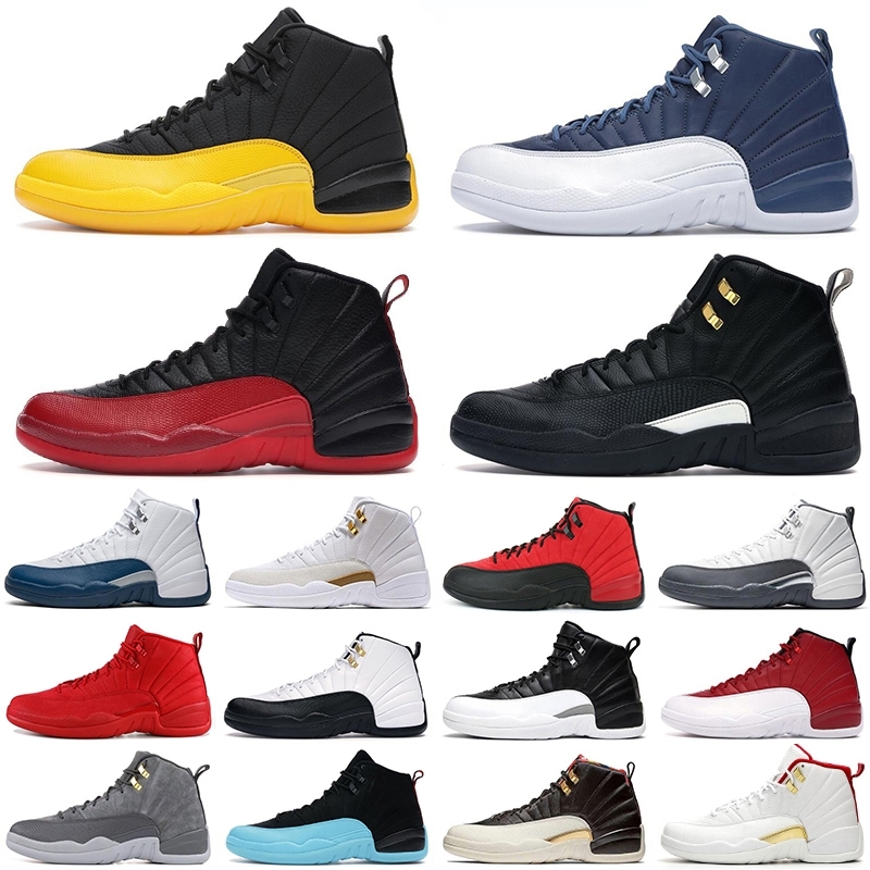 

New Mens 12s basketball shoes jumpman 12 University Gold Indigo Flu Game Royal Gamma Blue Black men trainers Athletic sports sneakers, Nylon