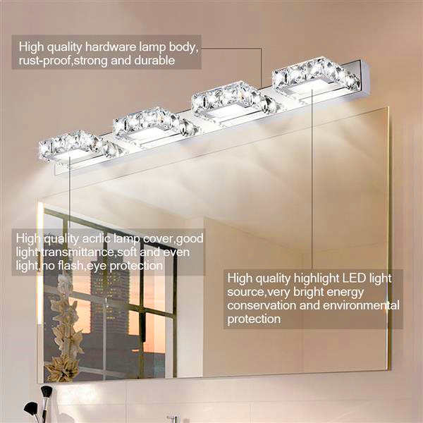 

Newest Design 12W Four Lights Crystal Surface Bathroom Bedroom Lamp Warm White Light Silver Art Decor lighting Modern Waterproof Wall Lamps
