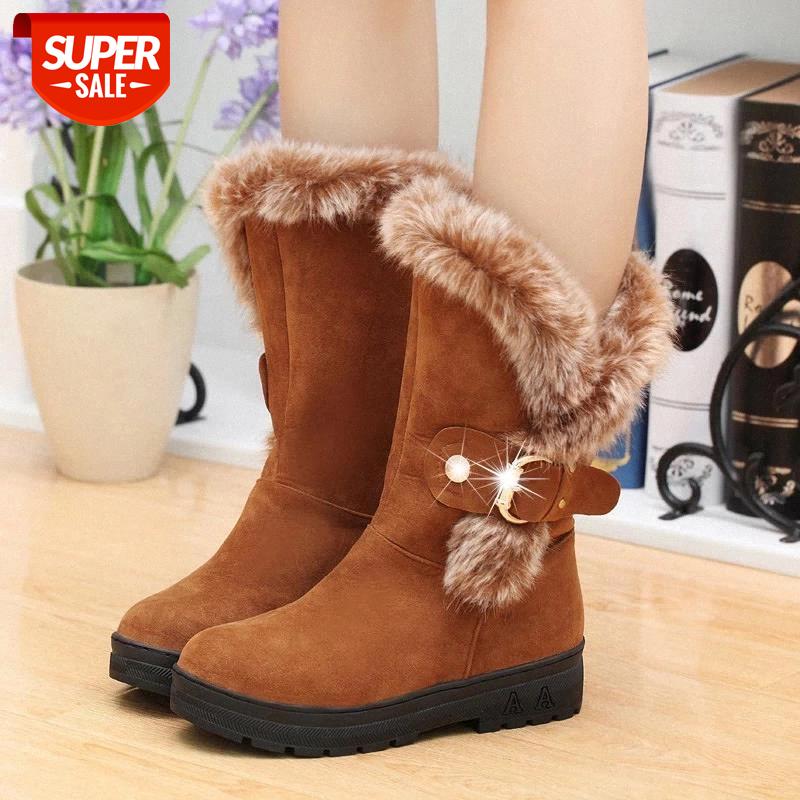 

Winter shoes woman snow boots 2020 fashion warm suede solid buckle women winter boots square heels ankle women shoes #ku4W, Black