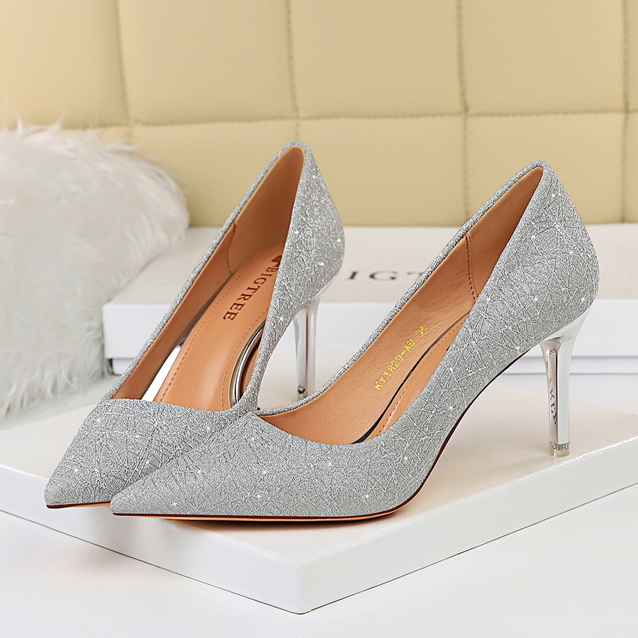 

2021New sexy women's fashions glitter sequins seven inches low high pumps lady pink stripper wedding scarpins dressed as party shoes DNPX, Pink seven.