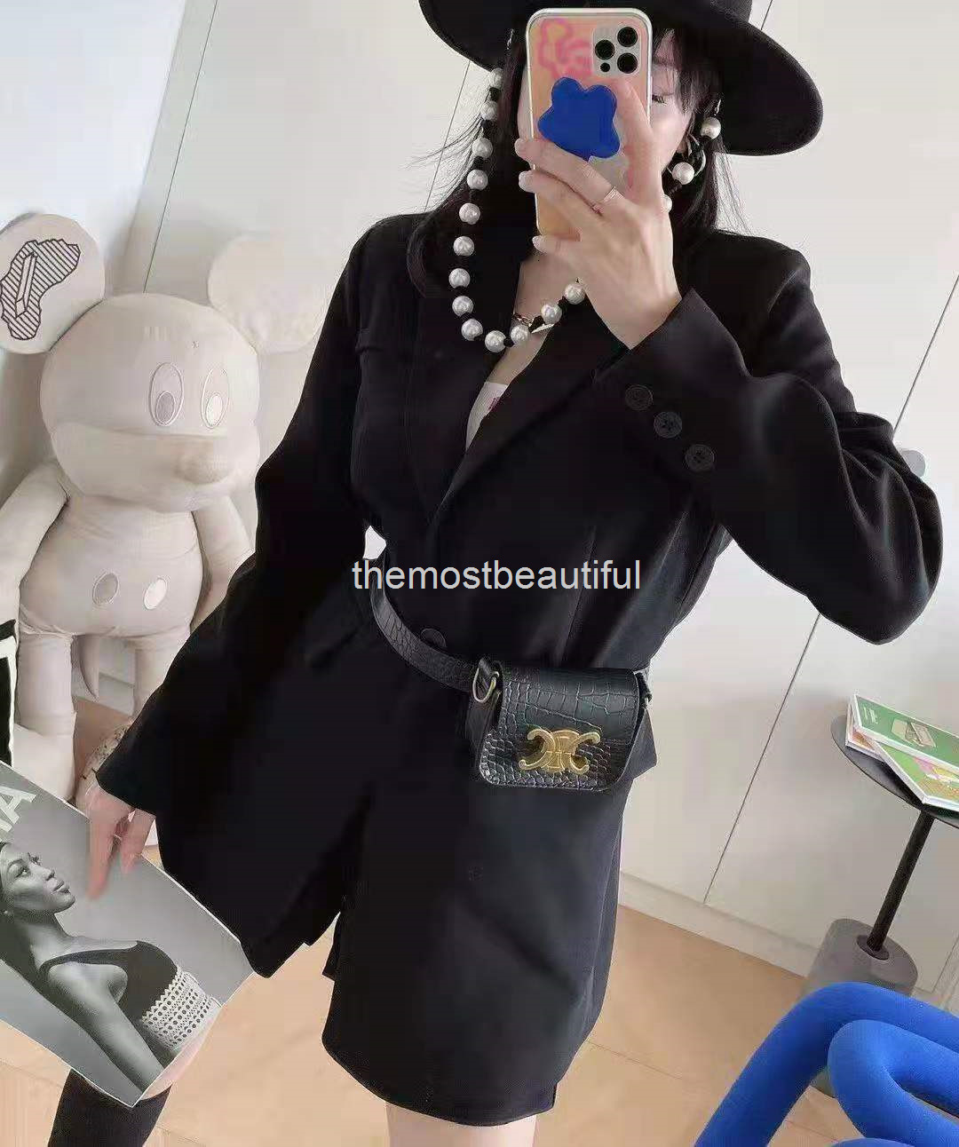 

Two Piece Dress Ol style with belt bag simple profile vertical sense suit straight shorts 21 autumn and winter fashion high-quality women, Black