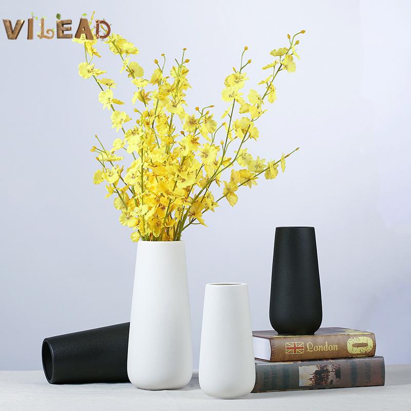 

VILEAD Simple Ceramic White Black Vase Wedding Home Office Modern Decor Ornaments Planter Decorative Crafts for Table Decoration