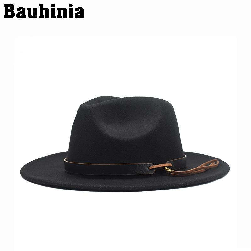 

Bauhinia Men Women Imitation Woolen Winter Felt Hats Top Jazz Hat Fedoras Chapeau Sombrero Mujer, Black
