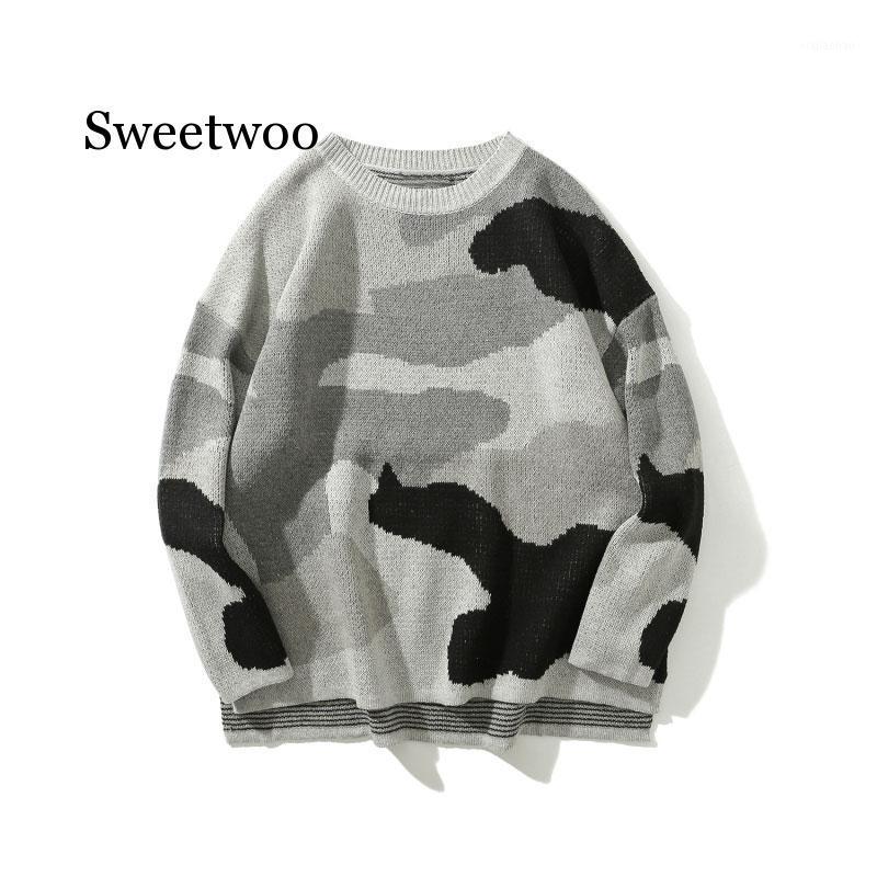 

Men's Sweaters 2021 Mens Hip Hop Crewneck Jumper Sweater Streetwear Male Casual Tops Gray Camo Camouflage Knitted Pullover Sweaters1