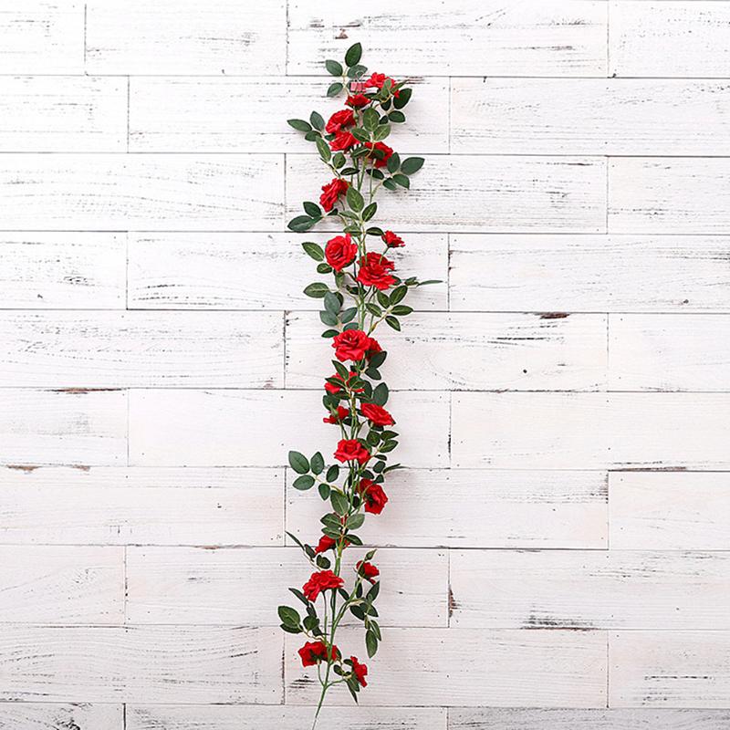 

Artificial Rose Flower Vine Silk Hydrangea rattan DIY Wedding birthday party Decoration Wall backdrop flowers 92*23cm, Red