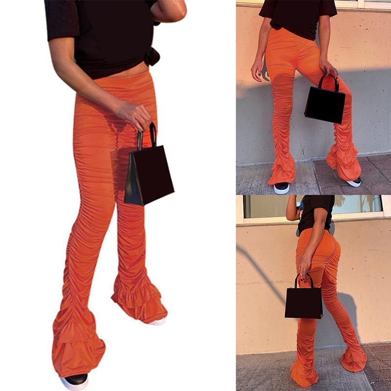 

Stacked Pants Women Sexy Lace Up Long Pant Casual Sporty Stacked Sweatpants Trousers, Orange