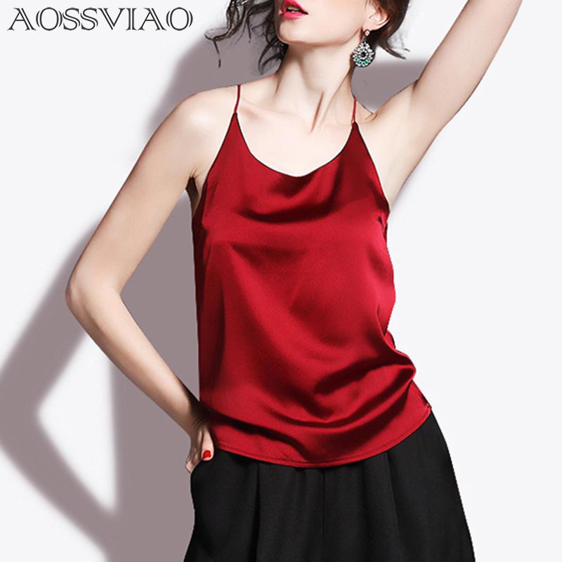 

Women's Blouses & Shirts 2022 Silk Crop Top Summer Women Tank Sleeveless Shirt Bustier Sexy O-Neck Halter Vest Bralette Blouse Cami Black Wh, White