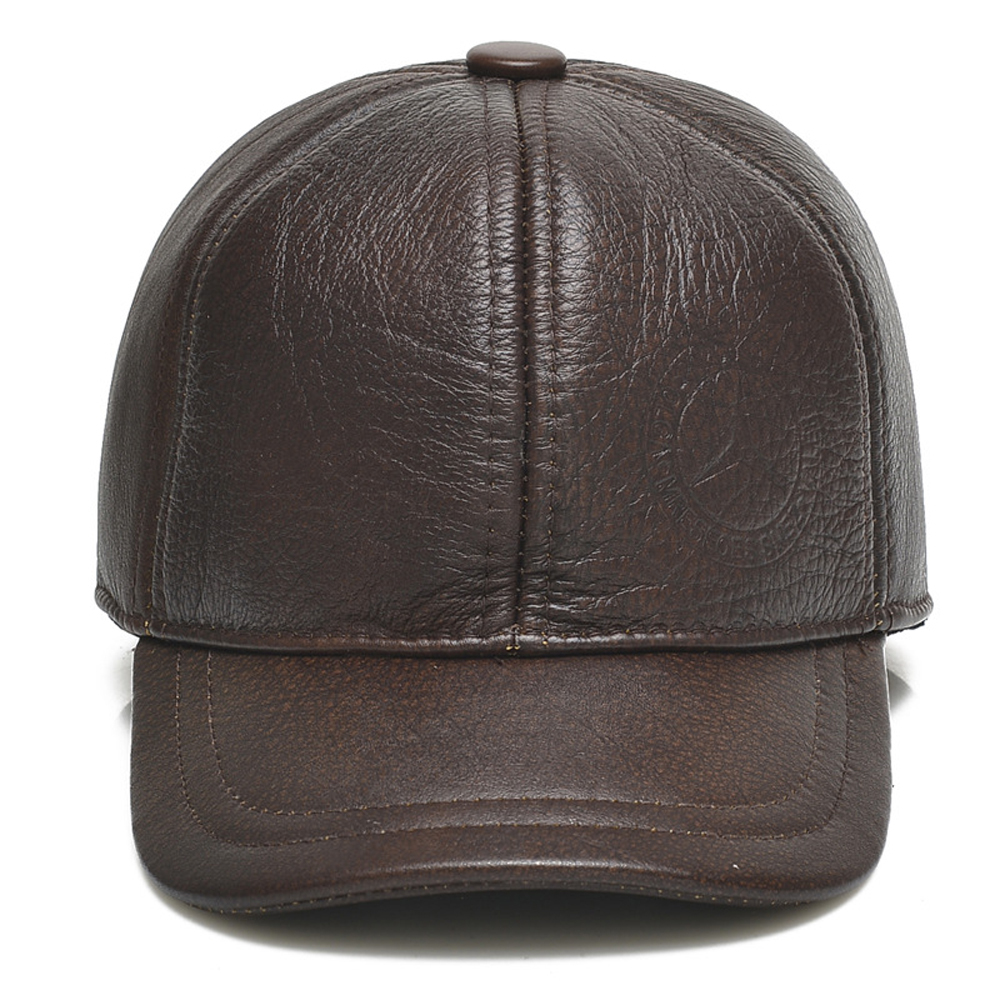 

Real mark of earflap male hats winter 100% casual cow leather royal outdoor baseball caps, Coffee