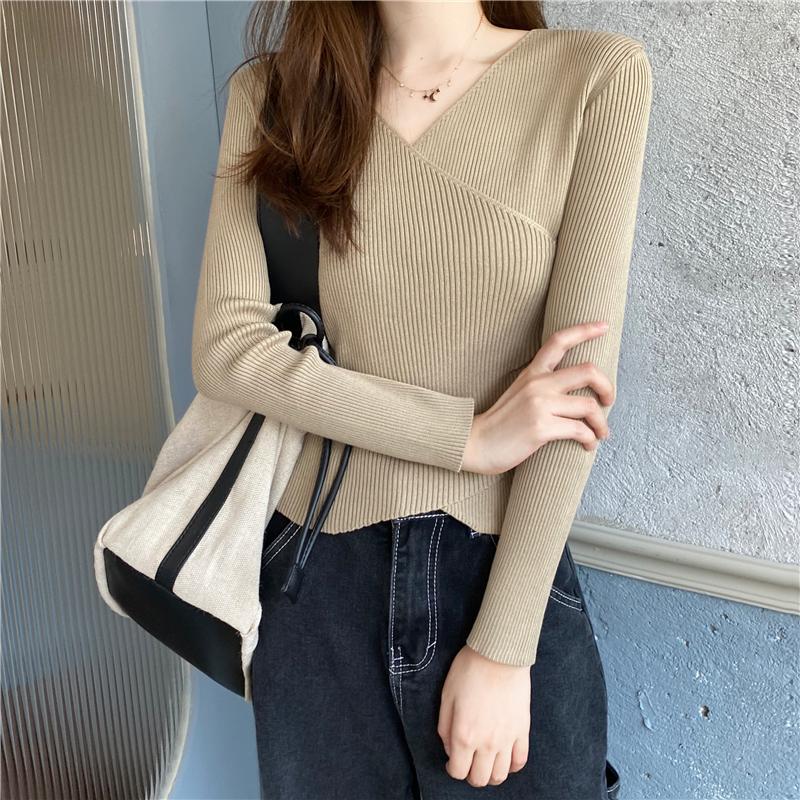 

2020 Women Pullover Sweater Knitted Soild Elasticity Sexy V Neck Knit Sweterek Damski Long Sleeve Jumper Pullovers Femme Woman, Black