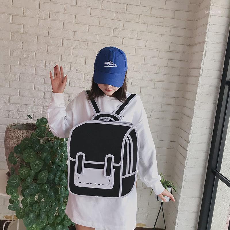 

Children's Schoolbag ulzzang graffiti black-and-white drawing paper 2D cartoon Men and women backpack For Teenage Girls1