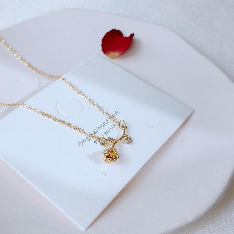 

Chokers Minimalist Rose Floral Choker Zircon Necklace Rhinestone For Anniversary Valentine's Day Wedding Pendant 132