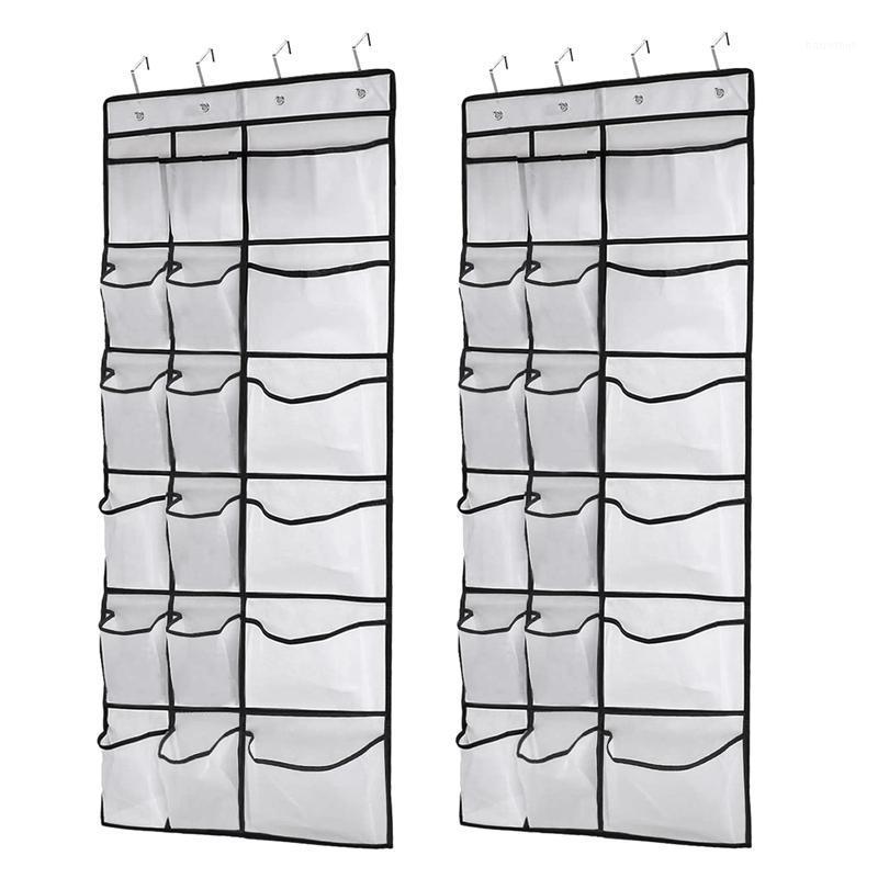 

2 Pack over the Door Shoe Organizers,12 Mesh Pockets 6 Large Mesh Storage Hanging for Closet Bedroom,White(59x21.6 Inch)1
