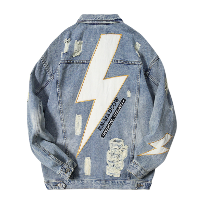 

2021 New Newly Fashion Streetwear Flash Embroidery Designer Denim Jackets Men Ripped Cotton Coats Hip Hop Chaqueta N5zm, Retro blue