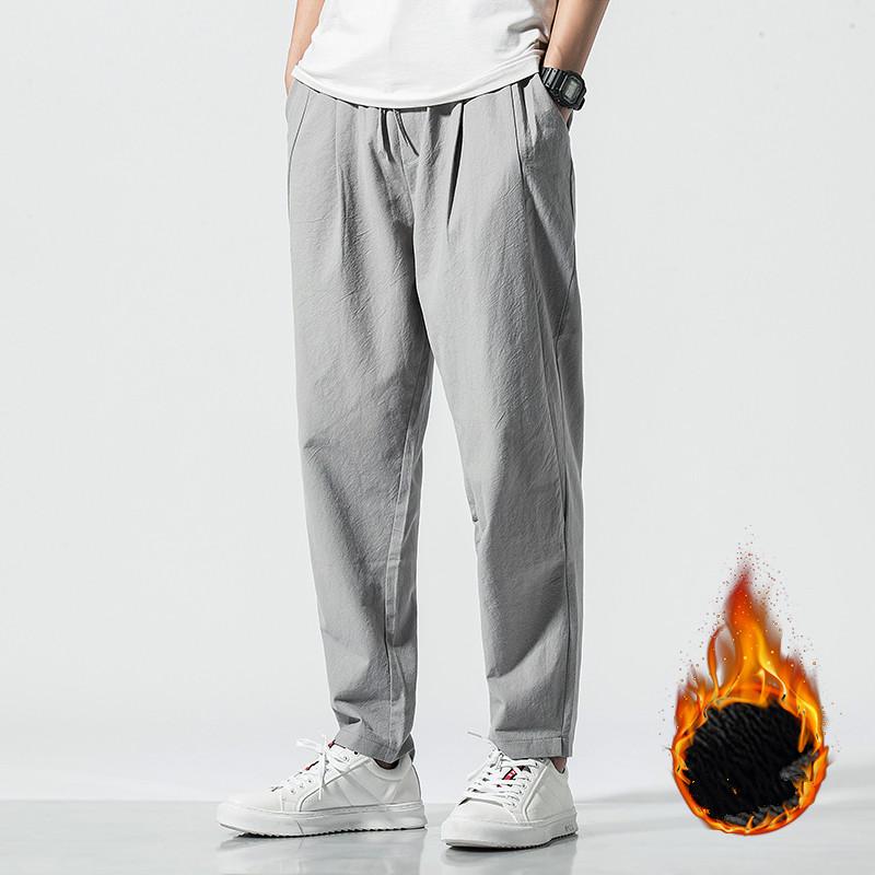 

2020 Men Fleece Harem Pants Men Hip Hop Casual Joggers Elastic Waist Cotton Sweatpants Male Streetwear Warm Trousers -5XL, Grey thin