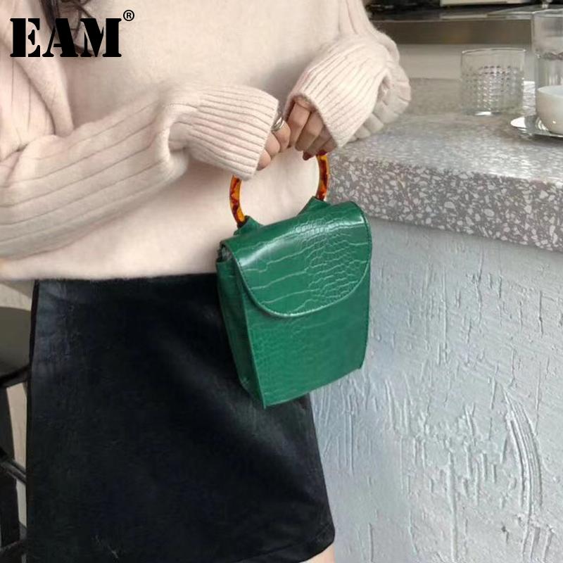 

[EAM] Women New Retro Green Handbag Ring Handle PU Leather Flap Personality All-match Crossbody Bag Fashion Tide 2021 18A1849, Black