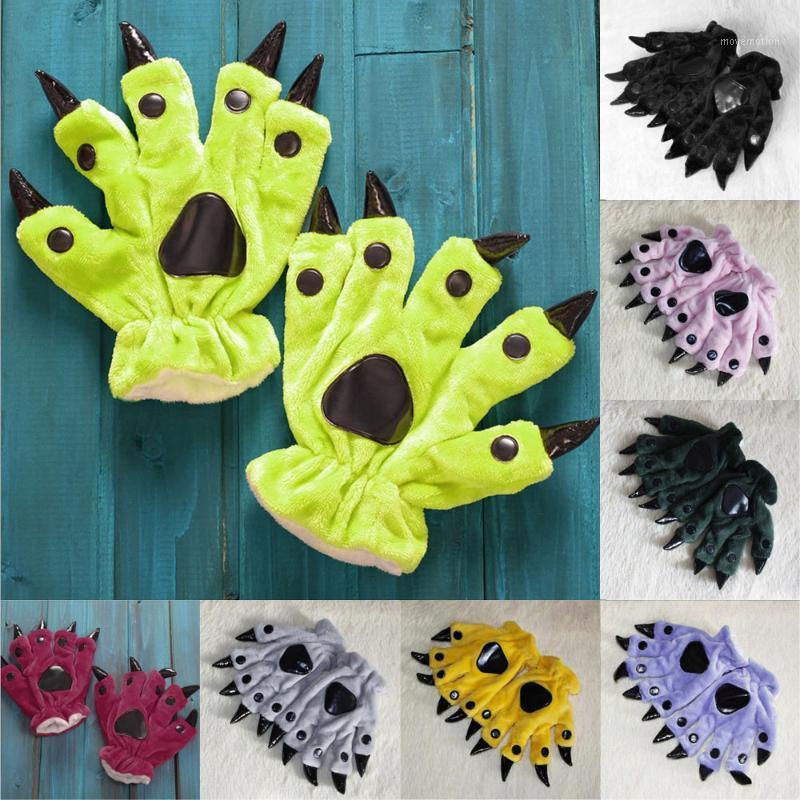 

Halloween Women Plus Velvet Thicken five finger Flip Keep Warm Gloves dinosaur Bear Claw Plush Mittens Cartoon Finger Gloves1