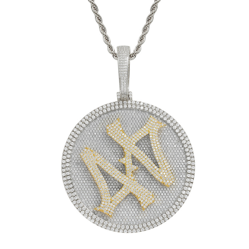

Iced Out Solid Back Number 44 Large Size Diamond Spin Round Pendant Necklace 18K Gold Plated Mens HipHop Bling Jewelry Gift