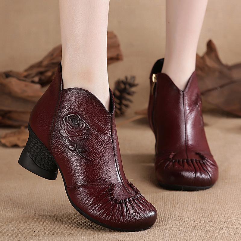 

GKTINOO Autumn Winter Woman Genuine Leather Ankle Boots Female Casual Shoes Women Waterproof Warm Snow Boots Ladies Shoes, Red without fur