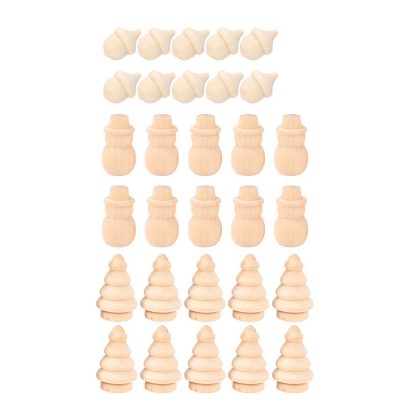 

30Pcs Adorable Christmas Wood Ornament Festival Pine Cone Snowman Christmas Tree Painting Wood Ornaments Party Supplies