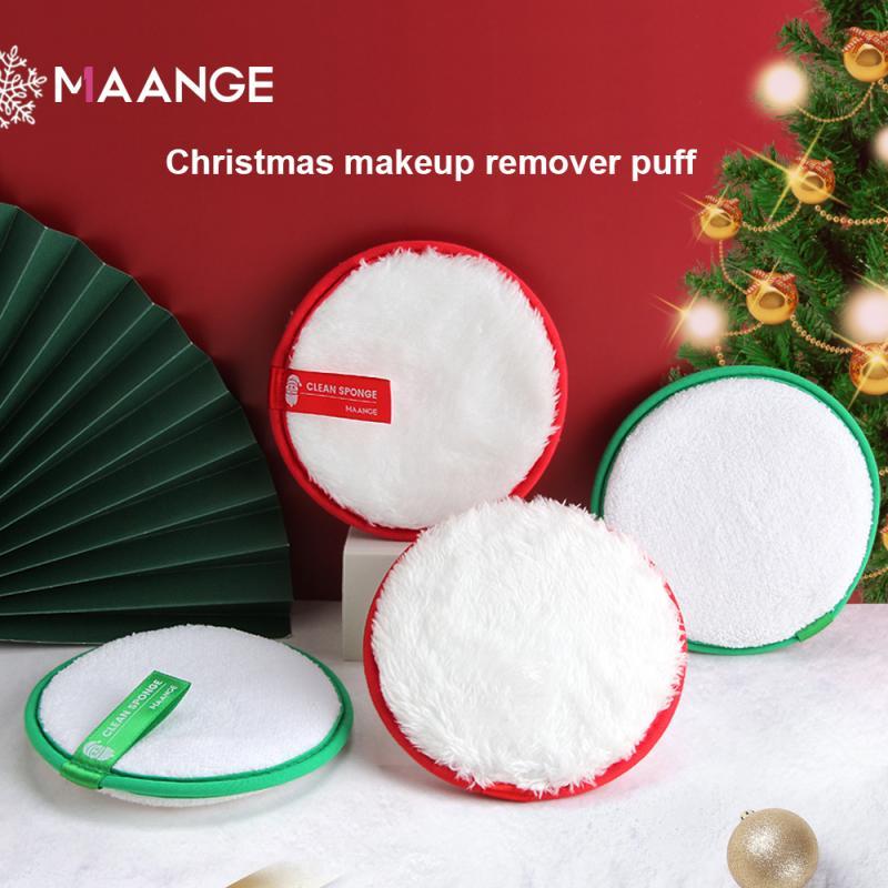

4PCS Round Sponges Makeup Powder Puffs Soft Flannel Face Sponge Powder Puff Cleanser Beauty Tool Face Wash Puff Christmas Design
