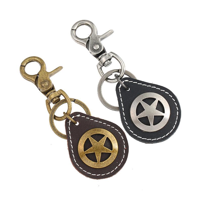 

Fashion Star Keychain Retro Genuine Leather Holder Keyrings Charm Bag Accessories Car Key Chain Punk Vintage Unisex Jewelry Gift