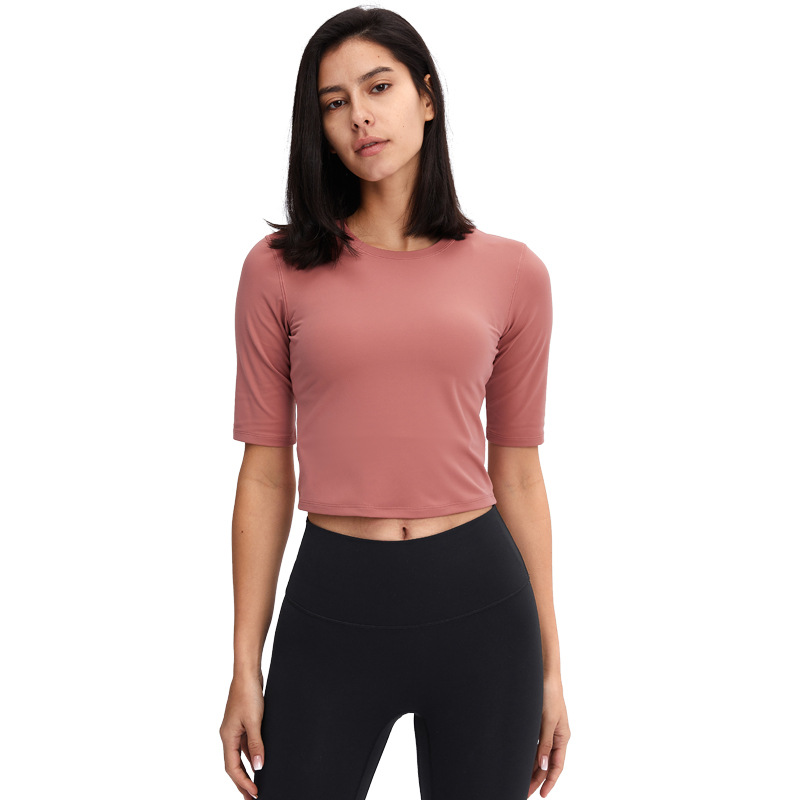 

L-059 Women Yoga T Shirts Fitness Outfit Basic Slim Fit Sports Tops Half Sleeves Training Shirt Spring Summer Skin-Friendly Top for On the Move, White;red