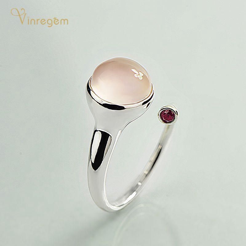 

Cluster Rings Vinregem 100% 925 Sterling Silver Pink Rose Quartz Gemstone Wedding Engagement Vintage Romantic Ring For Women Fine Jewelry, Golden;silver