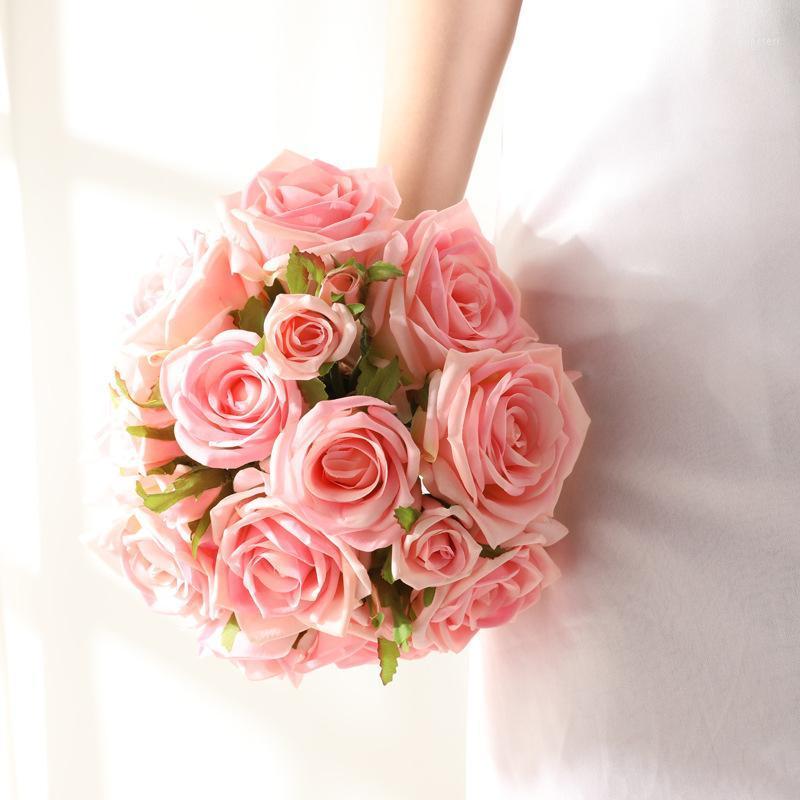 

6PCS Real Touch Latex Rose Artificial Flowers Home Wedding Decoration Bride Holding Bouquet Hight Quality Fake Flower1, Pink