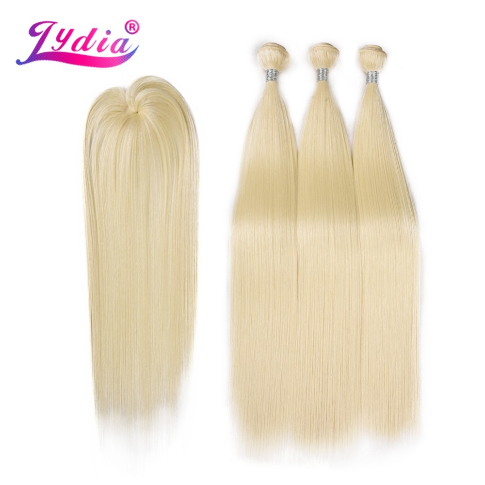 

Lydia Synthetic Yaki Straight Hair Weave With Double Weft 613# Blonde Hair Bundles 16inch-20inch 4pcs/Pack With Free Closure Q1128, Black