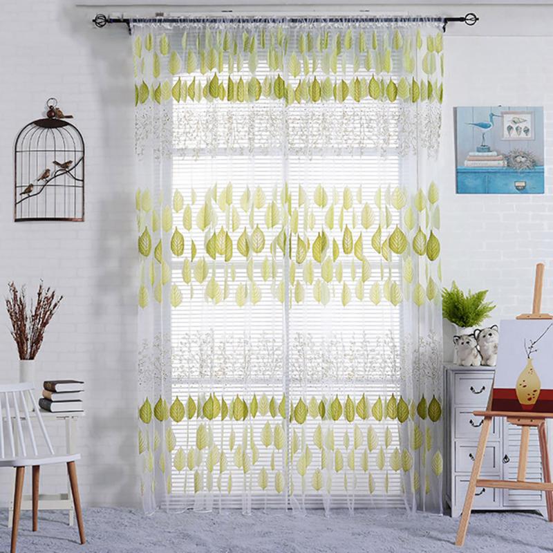 

Lychee Leaves Printed Clear Tulle Curtain Modern Door Curtain Window Room Divider Valance Home Decoration