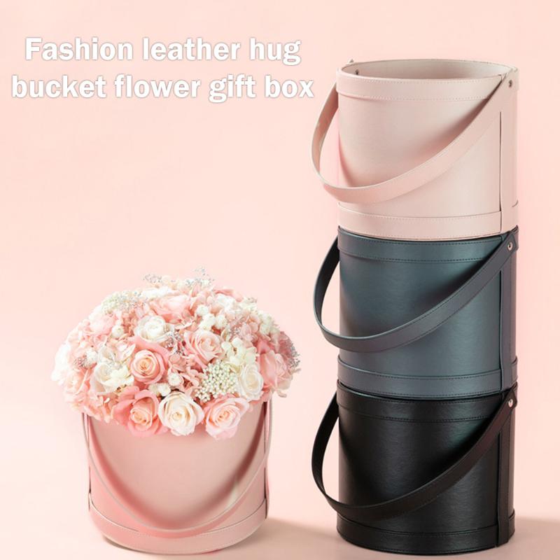 

Ins Round Leather Flowers Gift Packaging Boxes Wedding Party Home Storage Display Decor Box Florist Flower Arrangement Hat Boxes