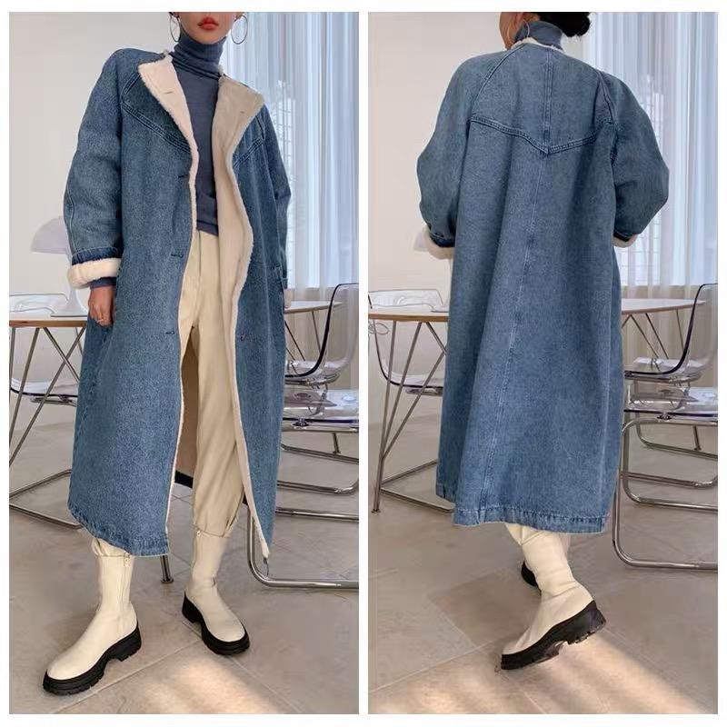 

Women cotton coat long sleeve loose casual simple keep warm lady long coat autumn winter new, As pic