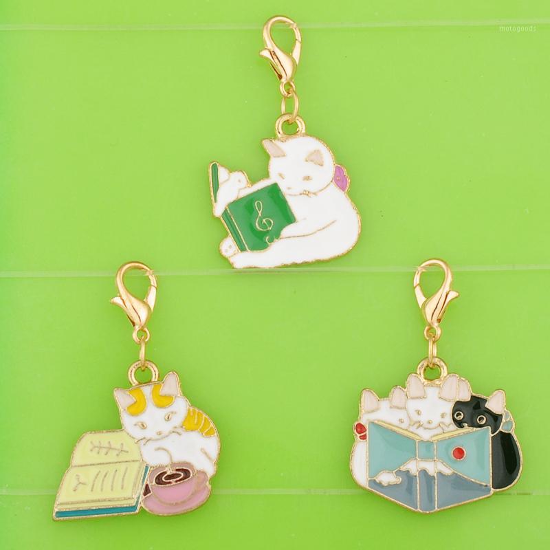 

DIY metal dangle enamel color Learning Cat kitten charms with clasp pendants for bracelet/necklace/earring jewelry making charm1