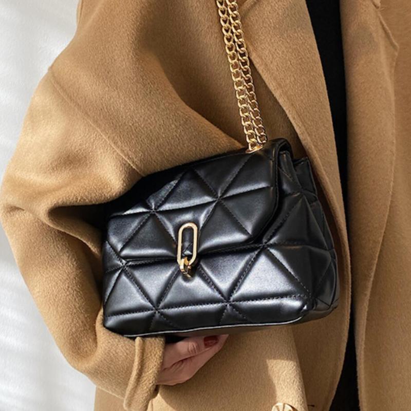 

Elegant Female Square Crossbody bag 2021 New High-quality PU Leather Women's Designer Handbag Chain Shoulder Messenger Bag, Black