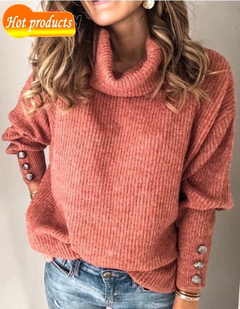 

Carpet rivet long autumn glove women in warm knitted sweater of the turtleneck 3EJU, Ash