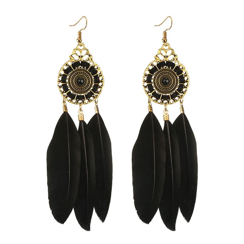 

Boho Ethnic Feather Tassel Earrings for Women Colorful Fringed Dreamcatcher Earrings Women's Long Hanging Jewelry 2020