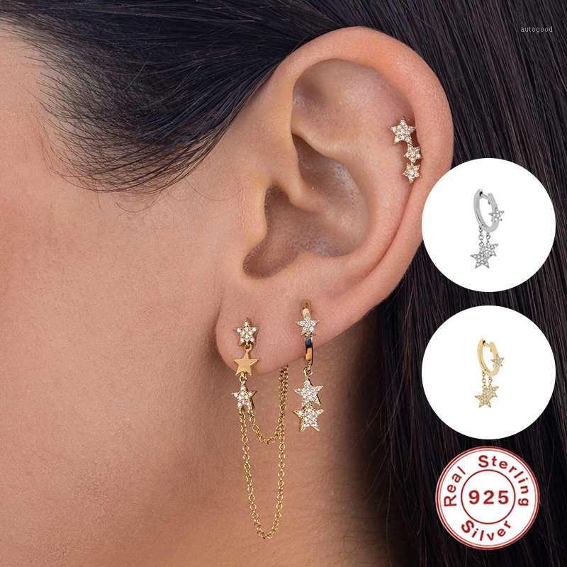 

Hoop & Huggie Luxury Solid 925 Sterling Silver Sparkling Hanging Pendientes Earrings For Women Valentine's Day Round Earring Fine Jewel