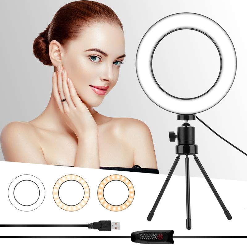 

6.2 inch Mini LED Desktop Video Ring Light Selfie Lamp With Tripod Stand USB Plug For YouTube Photo Photography Studio