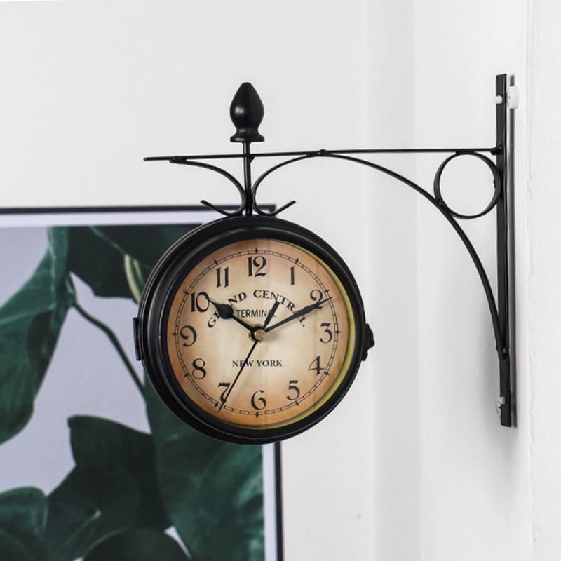 

Vintage Double Sided Wall-mounted Clock Battery Powered Metal Mount Double-Side Wall Mount Home Garden Coffee Bar Decoration1